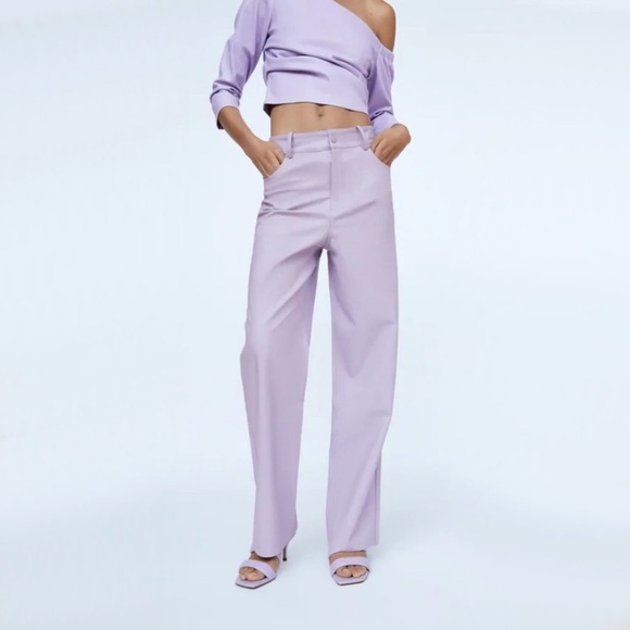 Lilac faux leather pants - Picture 1 of 5
